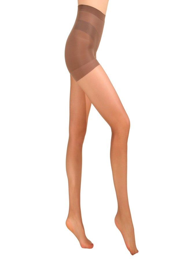 EVERSWE Ultra Sheer Run Resist Tights with Control Top 10Den (Coffee, L) - Image 2